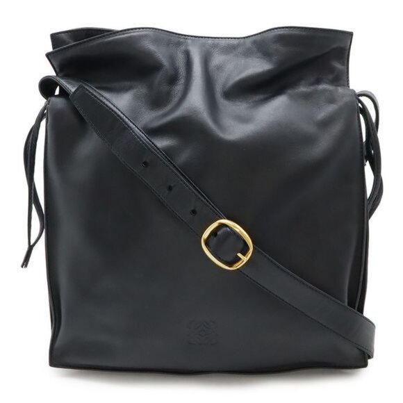 Loewe Flamenco Anagram Shoulder Bag Crossbody Drawstring Nappa Leather Black - Picture 1 of 12